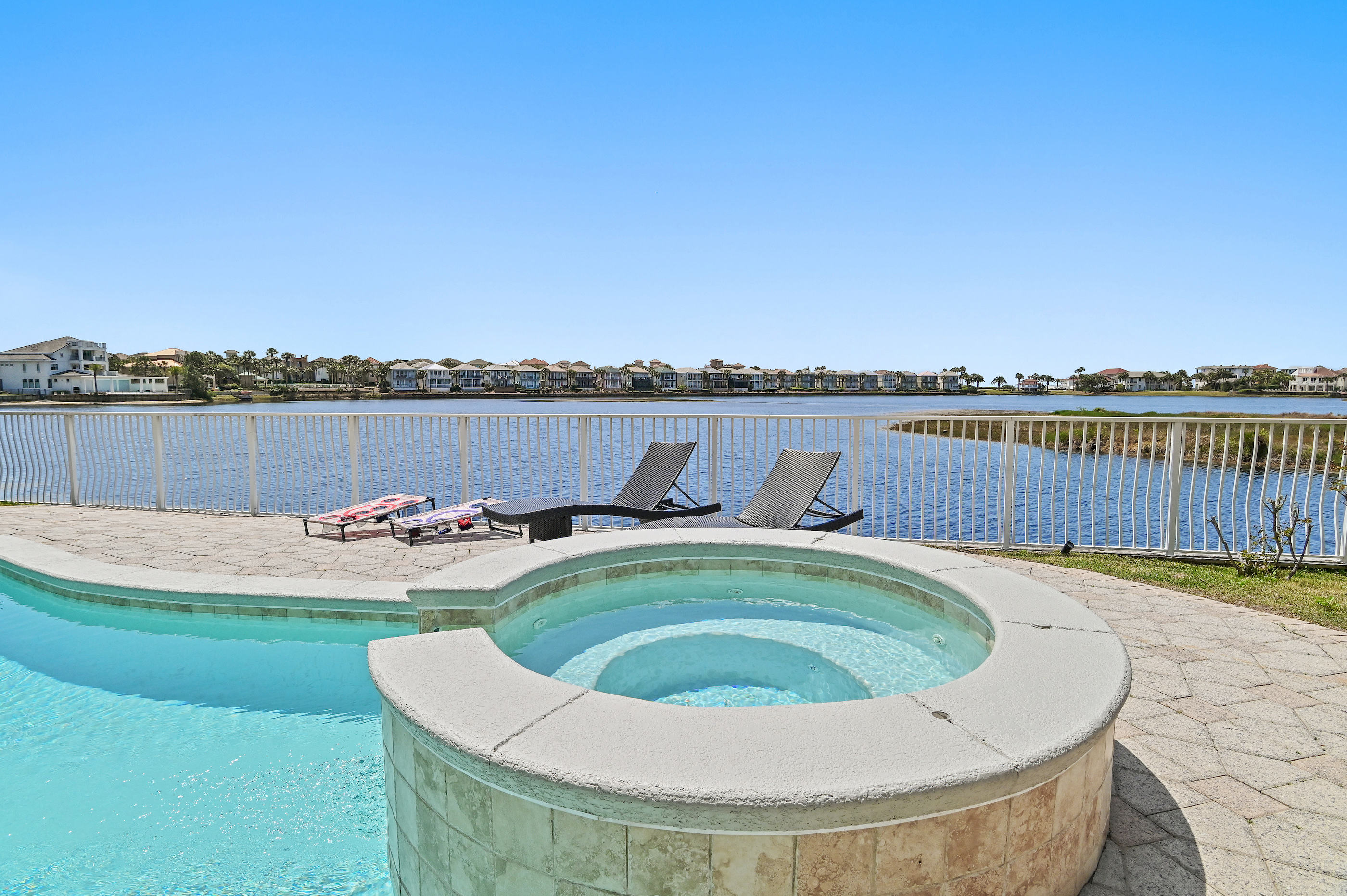 Private pool and heated spa beside the lake