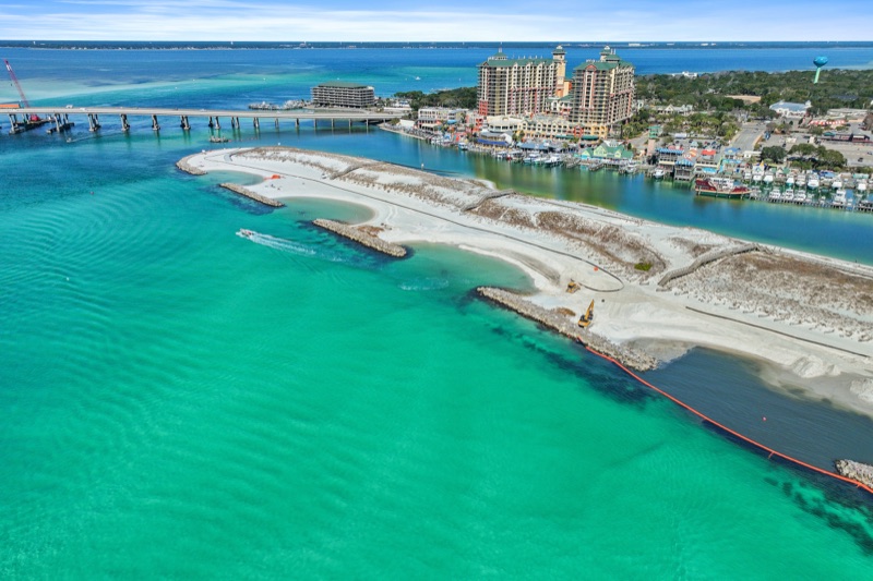 Destin harbor and the East Pass from above